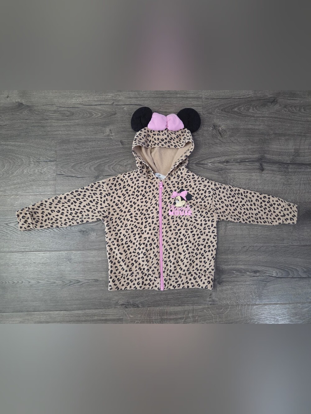 Girls' Leopard Print Minnie Mouse Hooded Sweatshirt Jacket Size 3/4t